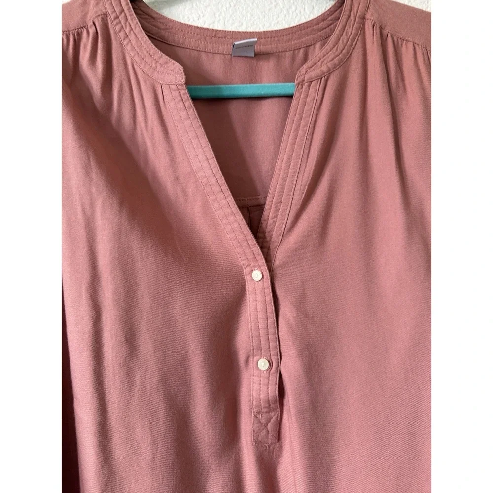 Old Navy Womens XL Dusty Rose Pink Henley Popover Blouse Long Sleeve Top - Picture 8 of 16